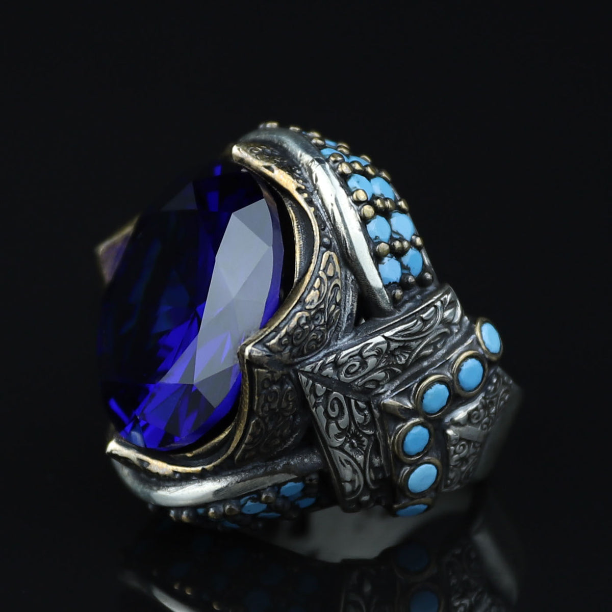 925 Sterling Silver Sapphire Ring for Men – Vintage Ottoman Style