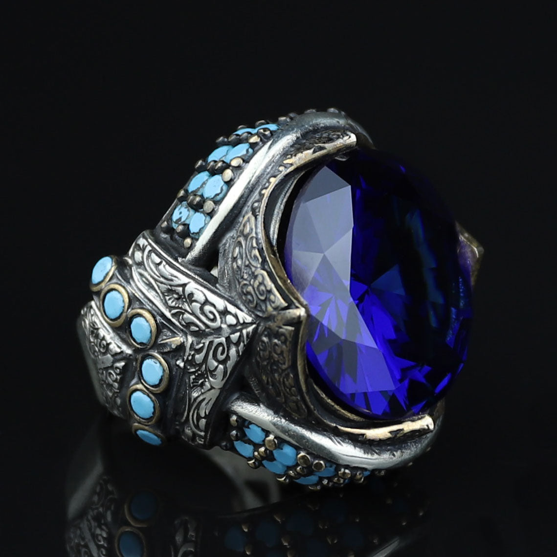 925 Sterling Silver Sapphire Ring for Men – Vintage Ottoman Style