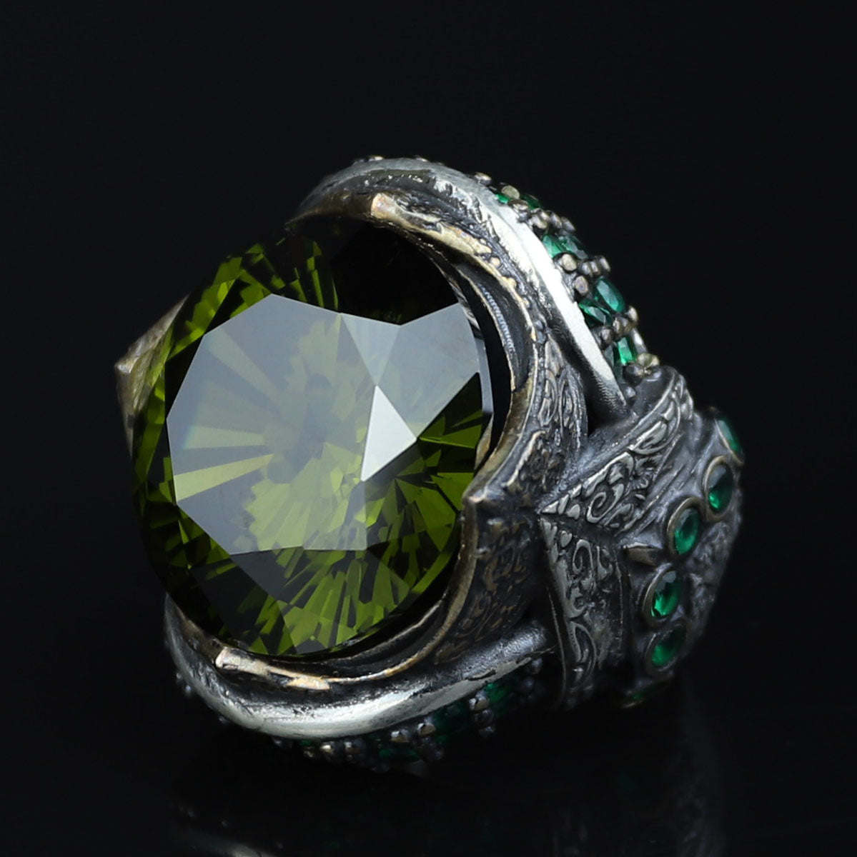 925 Sterling Silver Peridot Ring for Men – Vintage Ottoman Style