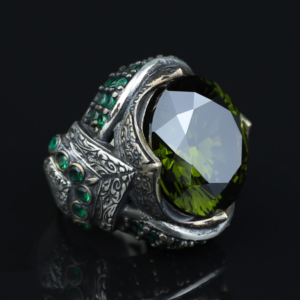 925 Sterling Silver Peridot Ring for Men – Vintage Ottoman Style