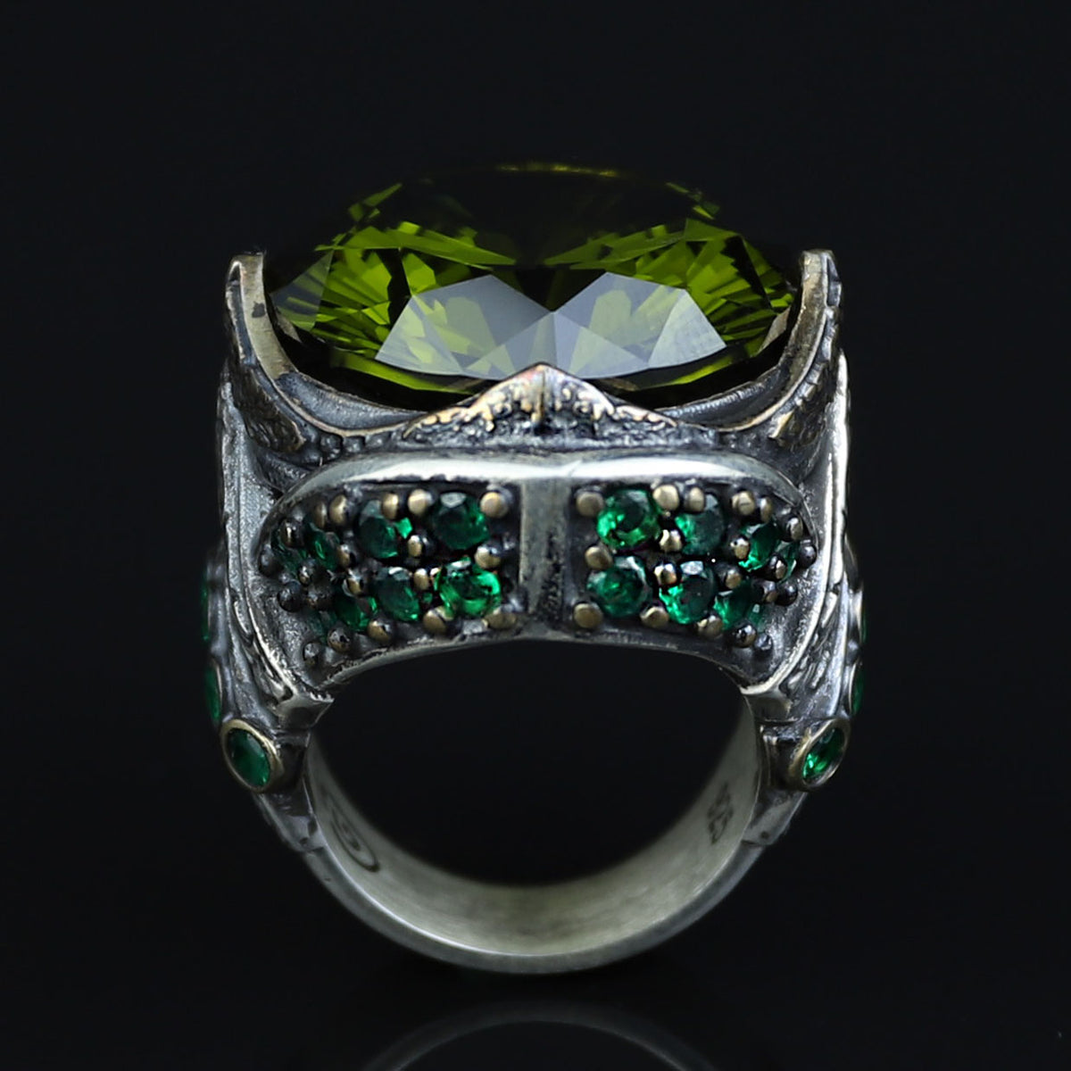 925 Sterling Silver Peridot Ring for Men – Vintage Ottoman Style