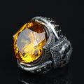 925 Sterling Silver Citrine Ring for Men – Vintage Turkish Style