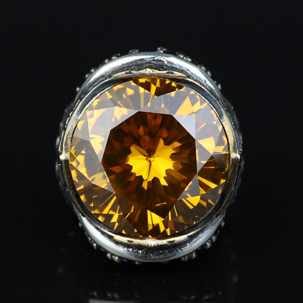 925 Sterling Silver Citrine Ring for Men – Vintage Turkish Style