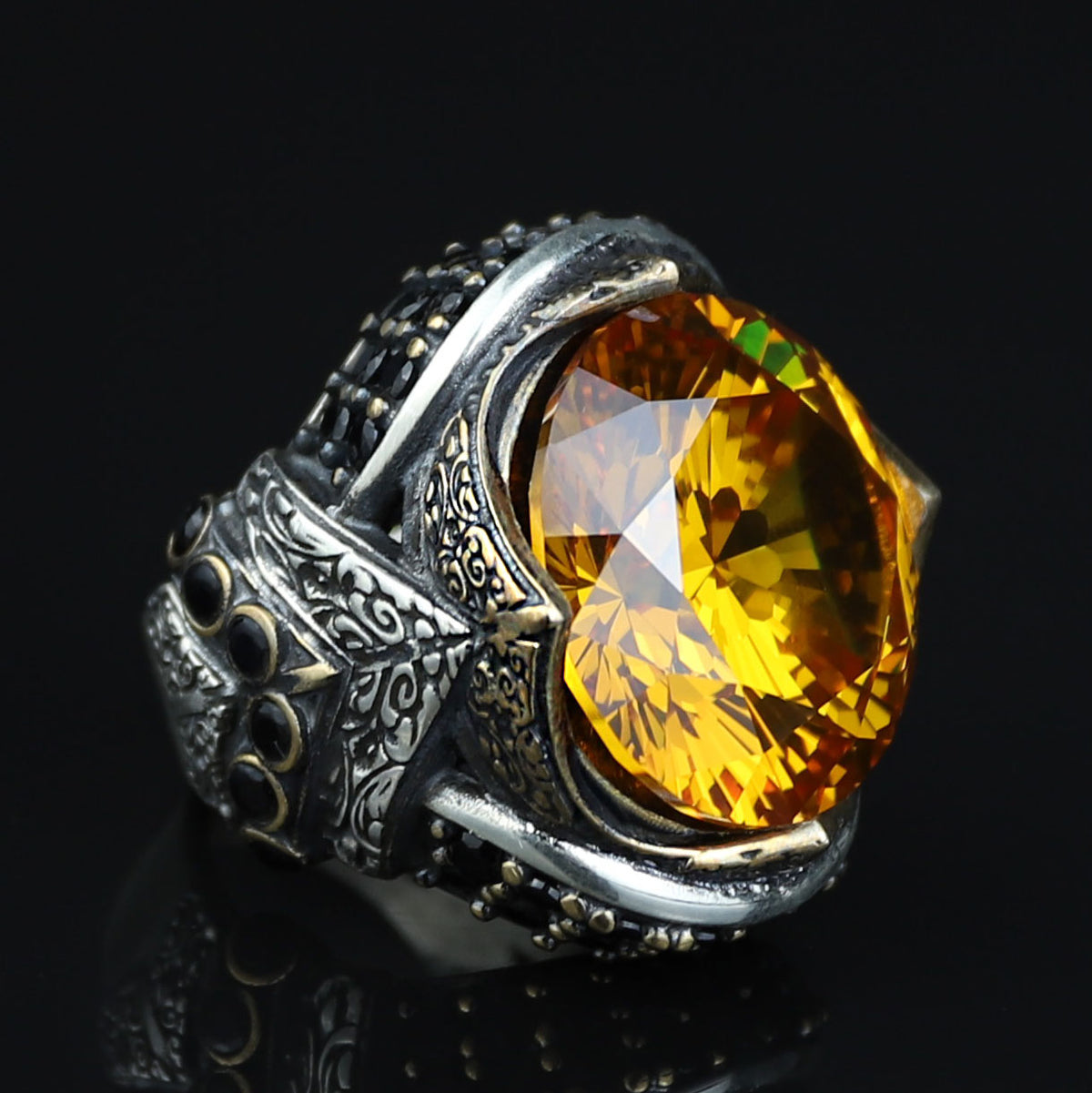 925 Sterling Silver Citrine Ring for Men – Vintage Turkish Style