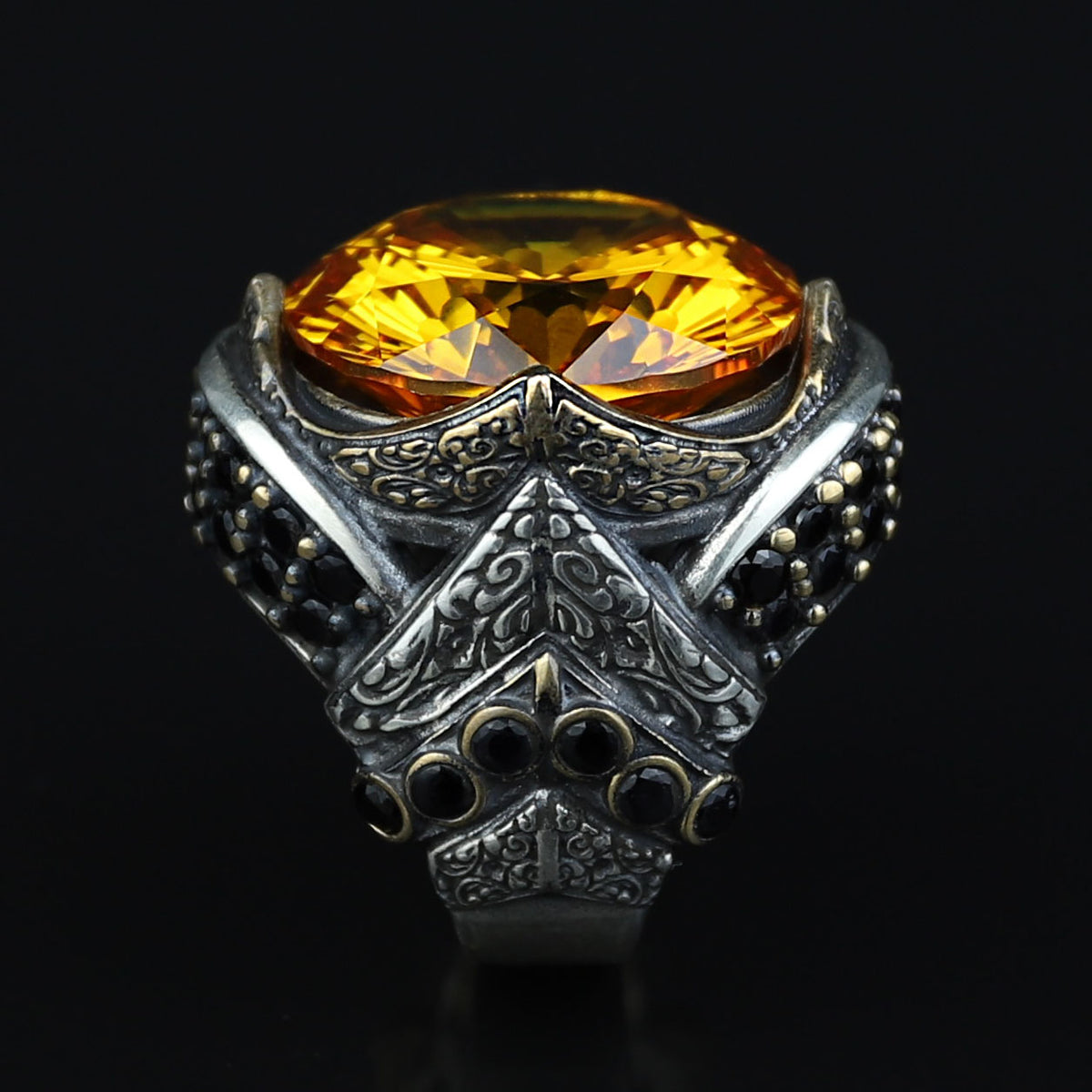 925 Sterling Silver Citrine Ring for Men – Vintage Turkish Style