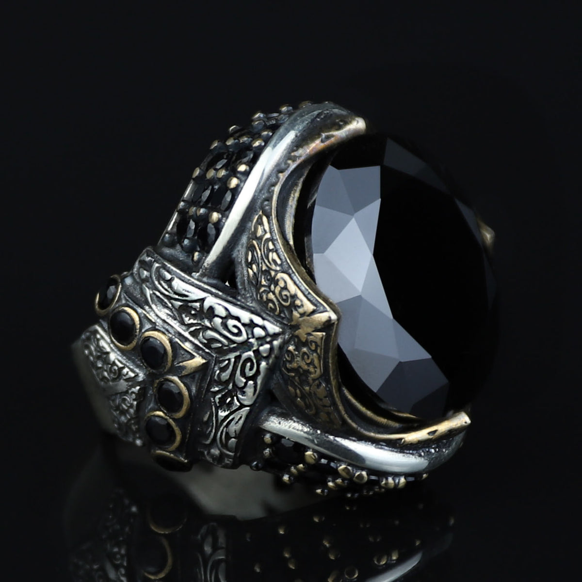 925 Sterling Silver Black Diamond Ring for Men – Vintage Ottoman Style