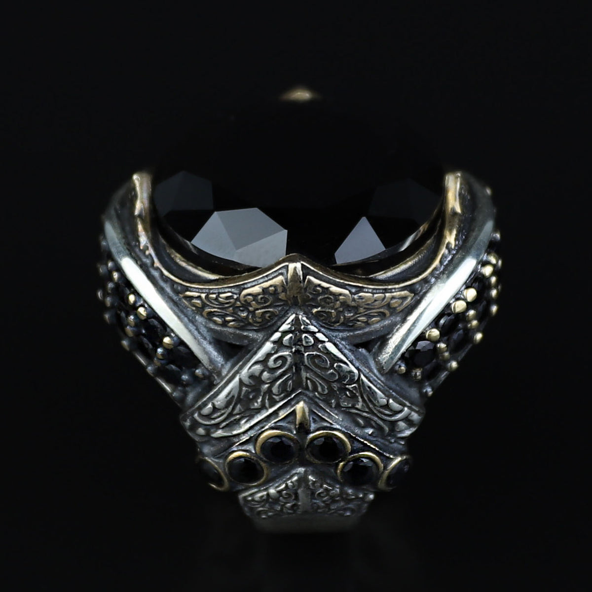 925 Sterling Silver Black Diamond Ring for Men – Vintage Ottoman Style