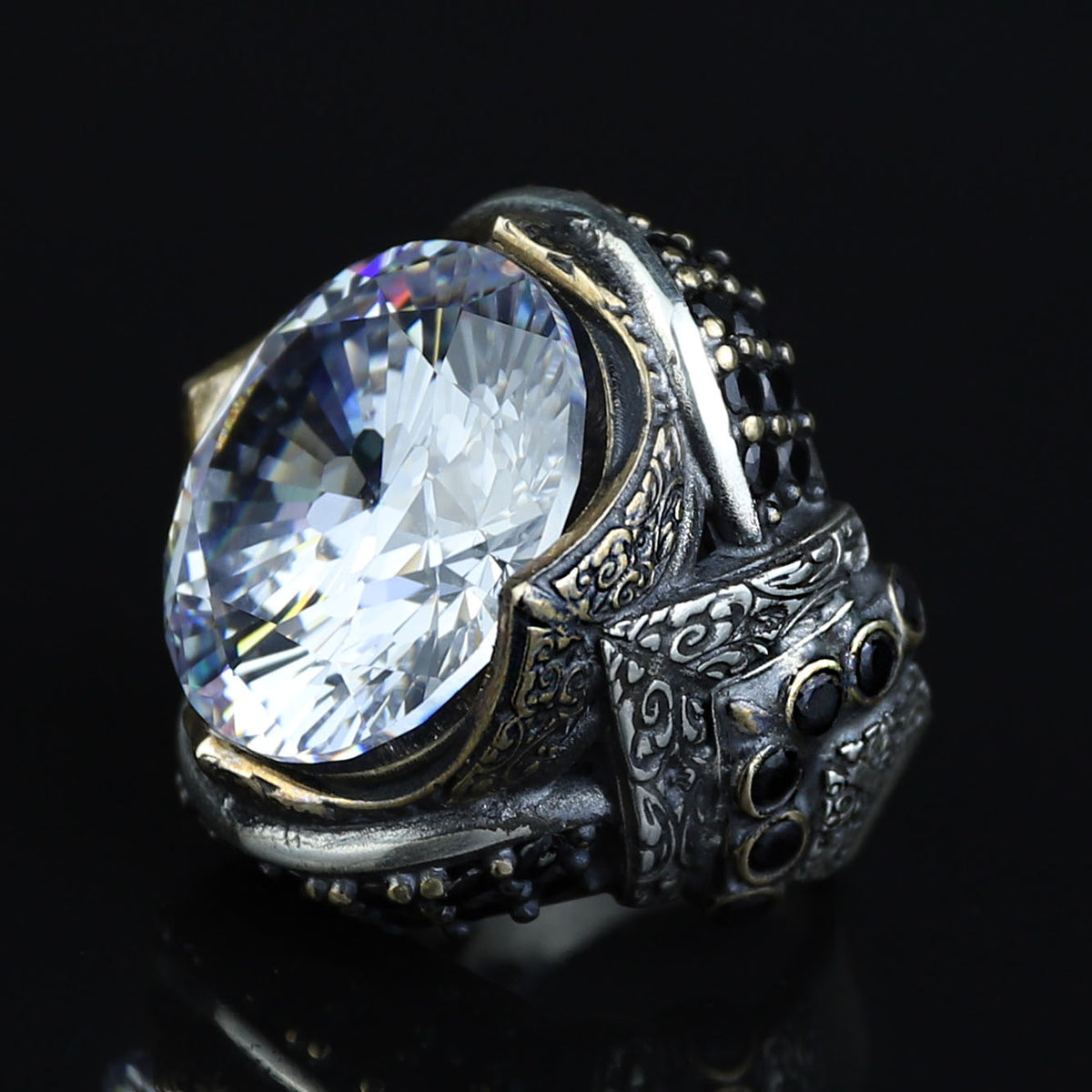 925 Sterling Silver Diamond Ring for Men – Vintage Ottoman King Style