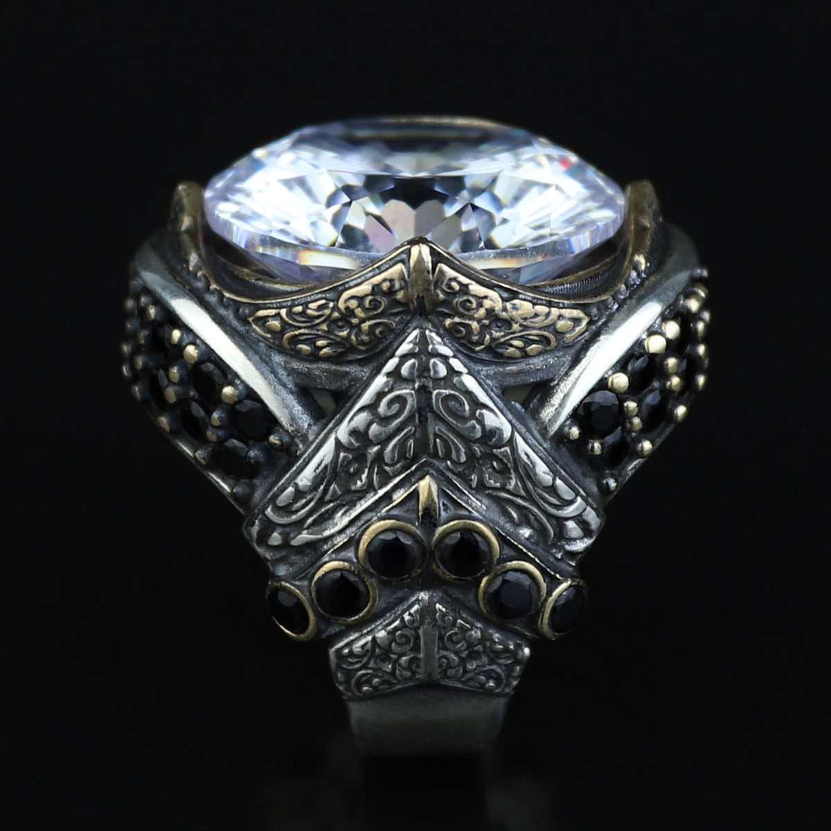 925 Sterling Silver Diamond Ring for Men – Vintage Ottoman King Style