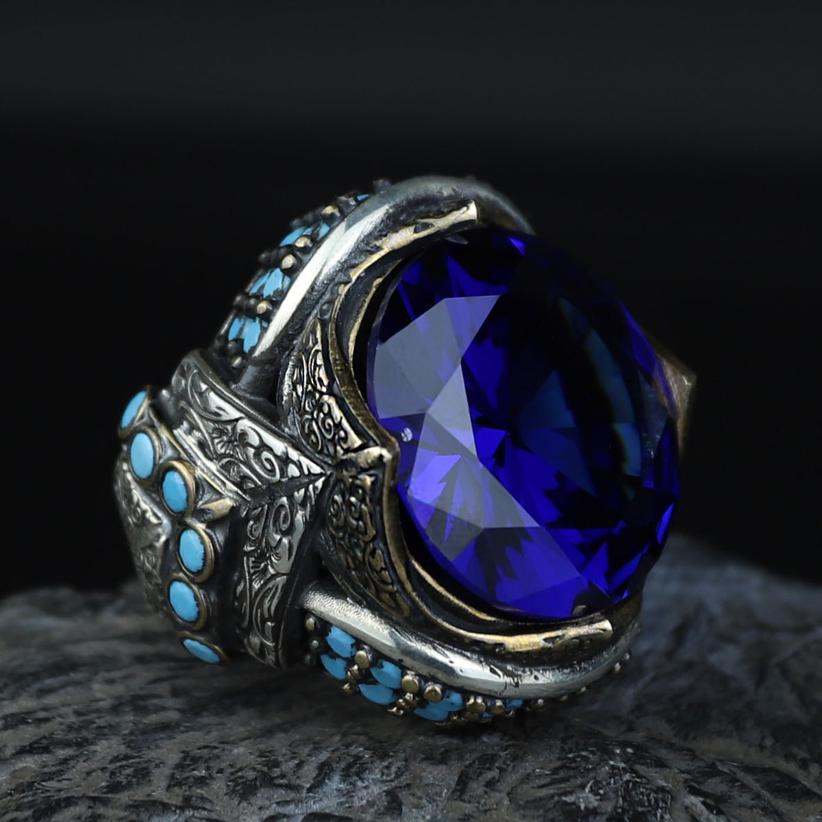925 Sterling Silver Sapphire Ring for Men – Vintage Ottoman Style