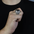 Men Silver Engraved Black Onyx Vintage Ring