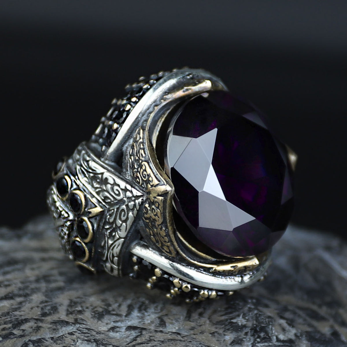 925 Sterling Silver Black Diamond Ring for Men – Vintage Ottoman Style