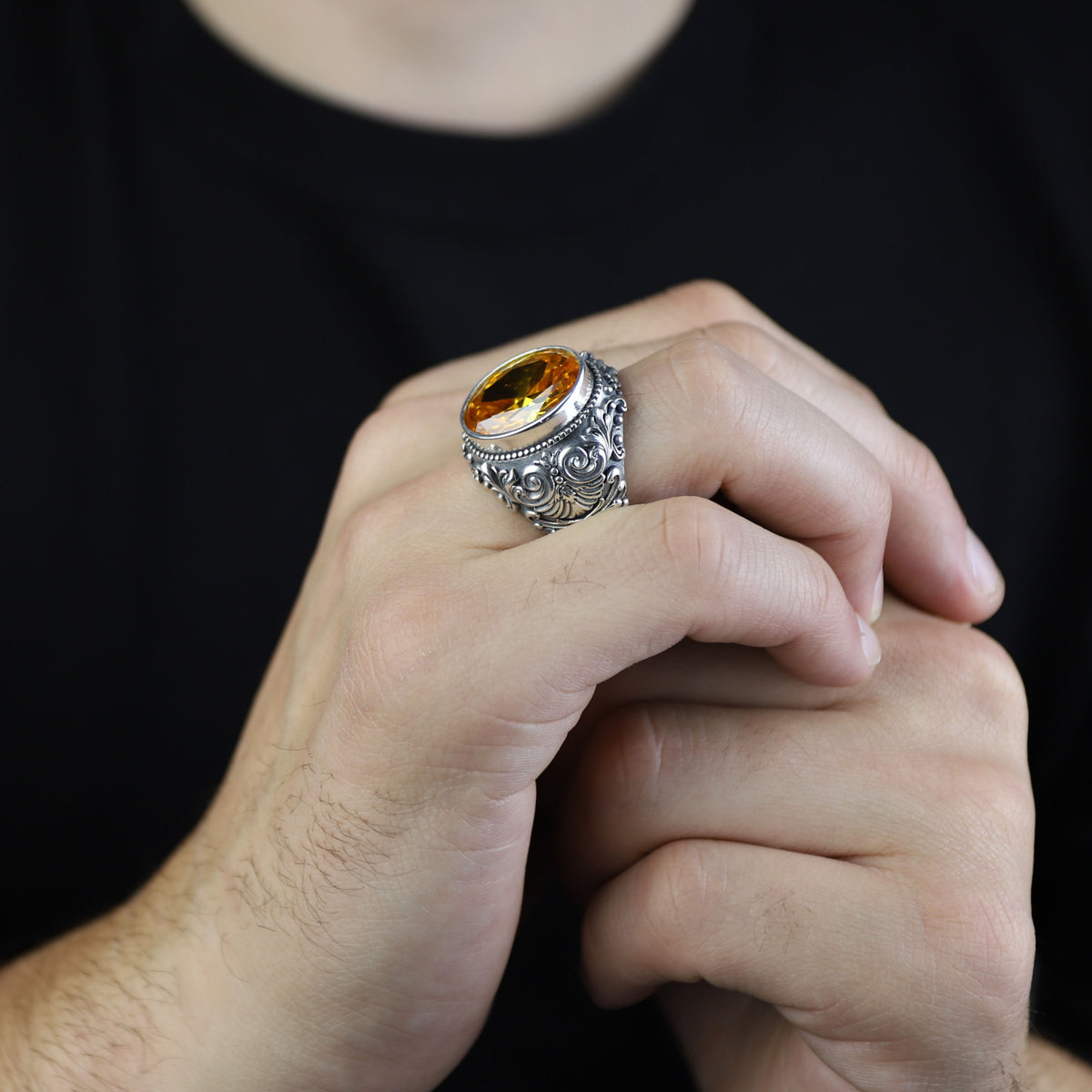 925 Sterling Silver Handmade Oval Citrine Gemstone Ring