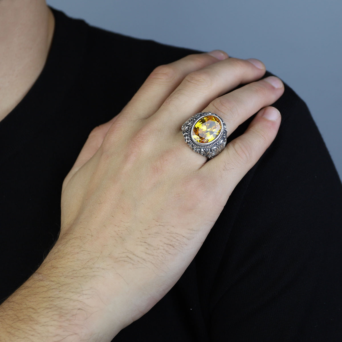 925 Sterling Silver Handmade Oval Citrine Gemstone Ring