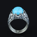 925 Men Handmade Natural Blue Turquoise Gemstone Engraved Ring