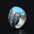 925 Men Handmade Natural Blue Turquoise Gemstone Engraved Ring