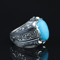 925 Men Handmade Natural Blue Turquoise Gemstone Engraved Ring