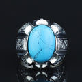 925 Men Handmade Natural Blue Turquoise Gemstone Engraved Ring