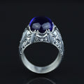 Men Handmade Engraved Blue Sapphire Gemstone Signet Ring