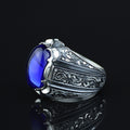 Men Handmade Engraved Blue Sapphire Gemstone Signet Ring