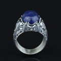 Men Handmade Natural Lapis Lazuli Gemstone Ottoman Style Engraved Ring