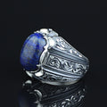 Men Handmade Natural Lapis Lazuli Gemstone Ottoman Style Engraved Ring