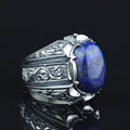 Men Handmade Natural Lapis Lazuli Gemstone Ottoman Style Engraved Ring