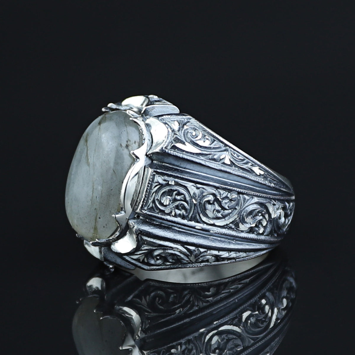 925 Silver Handmade Labradorite Gemstone Ottoman Style Ring