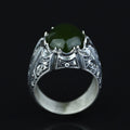 925 Men Silver Handmade Green Jade Gemstone Ottoman Style Ring