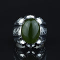 925 Men Silver Handmade Green Jade Gemstone Ottoman Style Ring