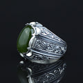 925 Men Silver Handmade Green Jade Gemstone Ottoman Style Ring