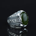 925 Men Silver Handmade Green Jade Gemstone Ottoman Style Ring