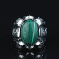 Men Handmade Engraved Natural Malachite Stone Ring