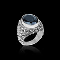 Men Silver Engraved Black Onyx Vintage Ring