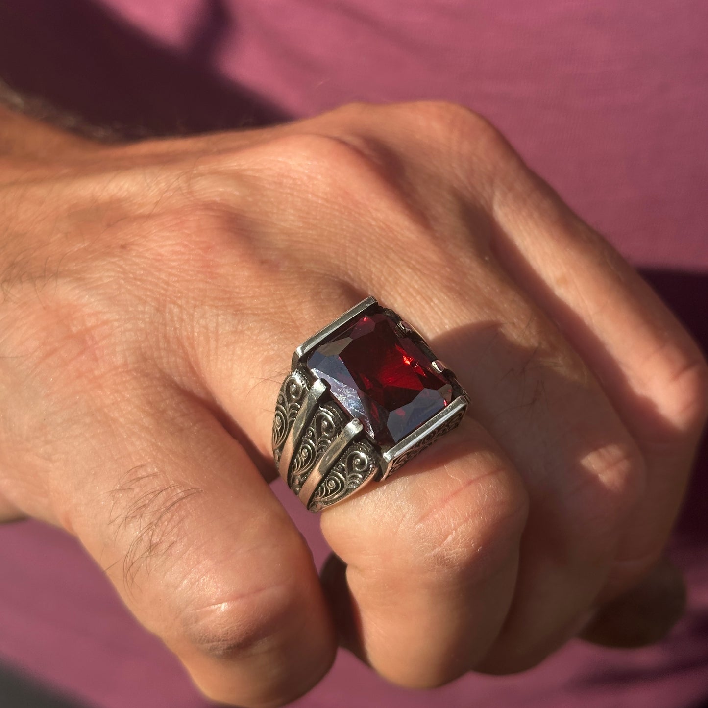 Men Handmade Ruby Garnet Gemstone Ring