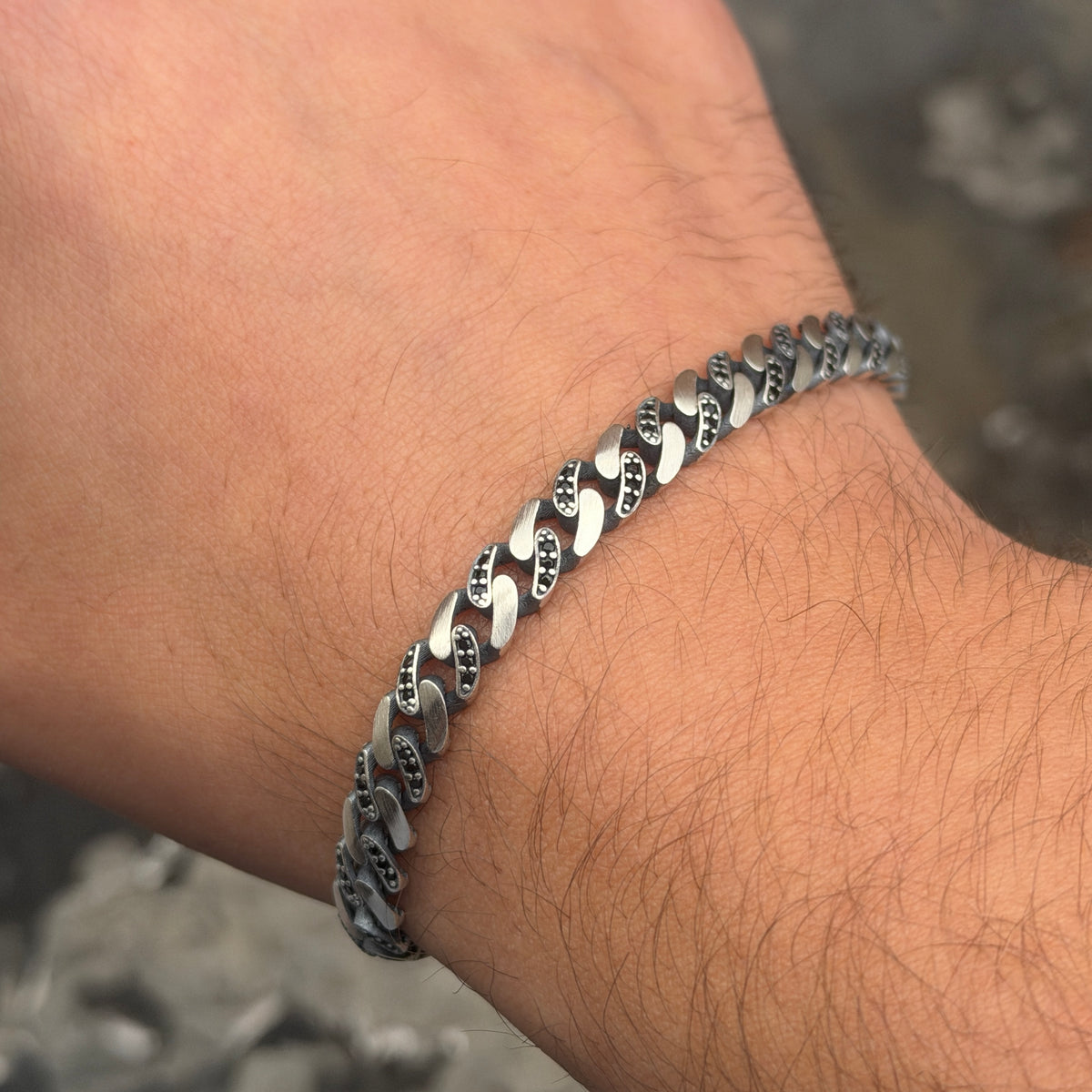 925 Sterling Silver Black Onyx Cuban Chain Bracelet for Men – 7mm
