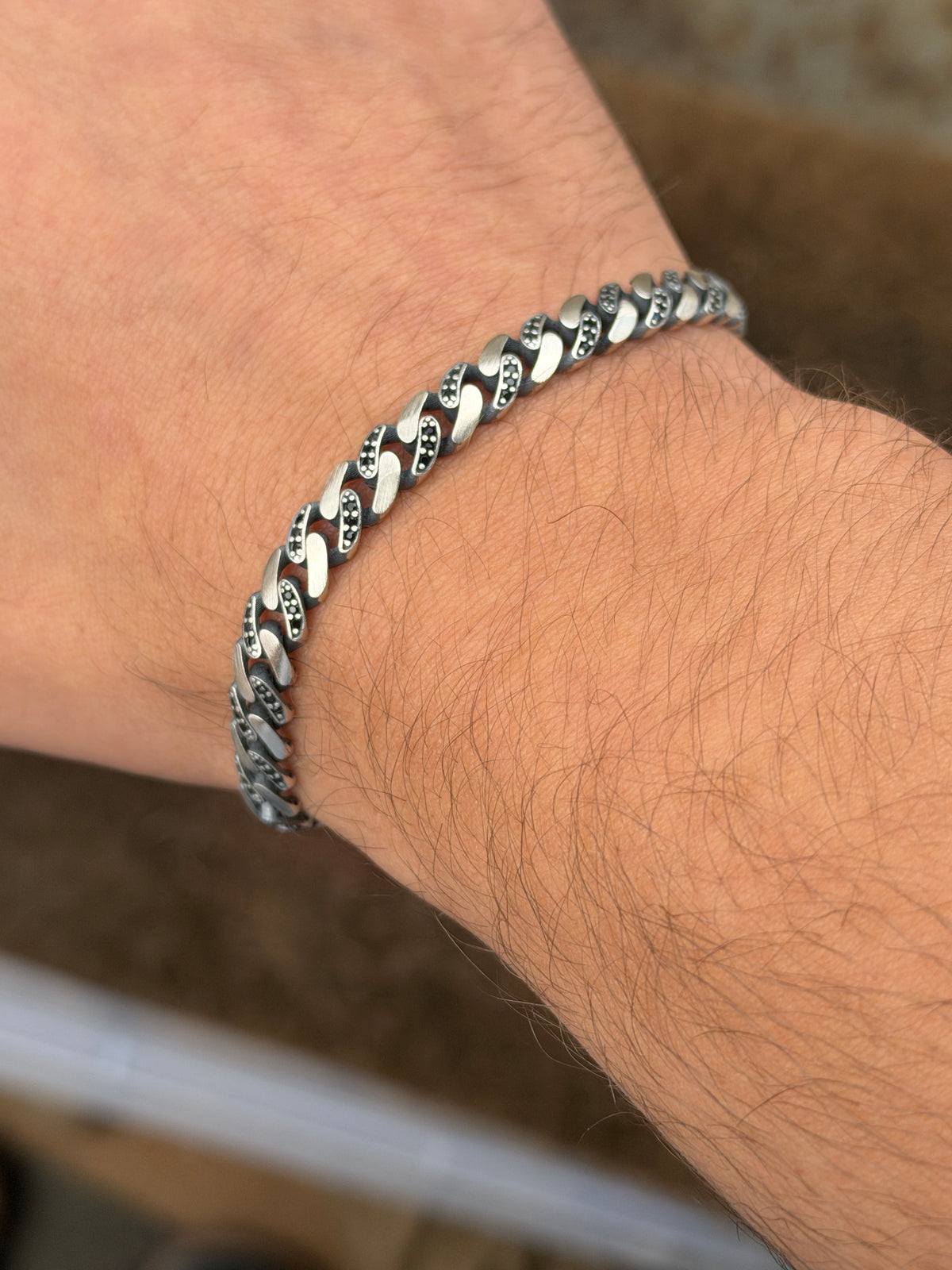 925 Sterling Silver Black Onyx Cuban Chain Bracelet for Men – 7mm