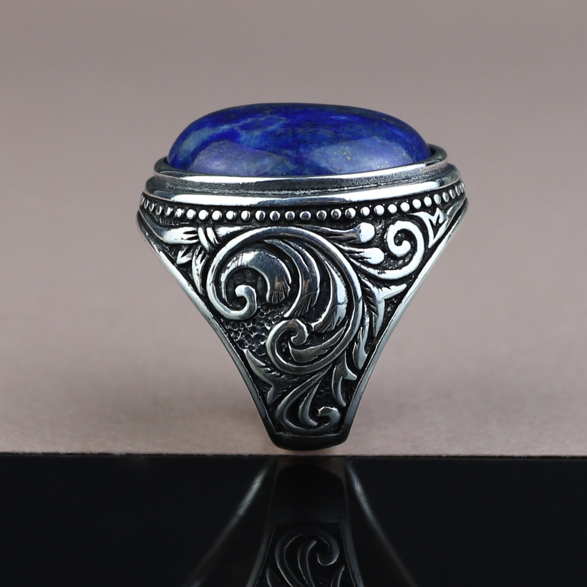 Men Handmade Large Natural Lapis Lazuli Gemstone Ring