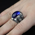 Men Handmade Engraved Blue Sapphire Gemstone Signet Ring