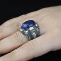 Men Handmade Natural Lapis Lazuli Gemstone Ottoman Style Engraved Ring