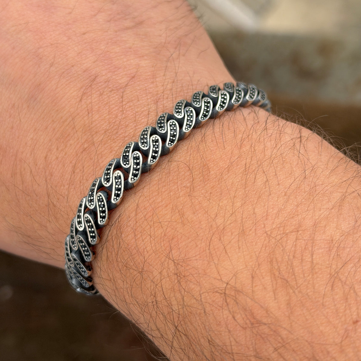 925 Sterling Silver 9mm Black Onyx Cuban Link Bracelet for Men