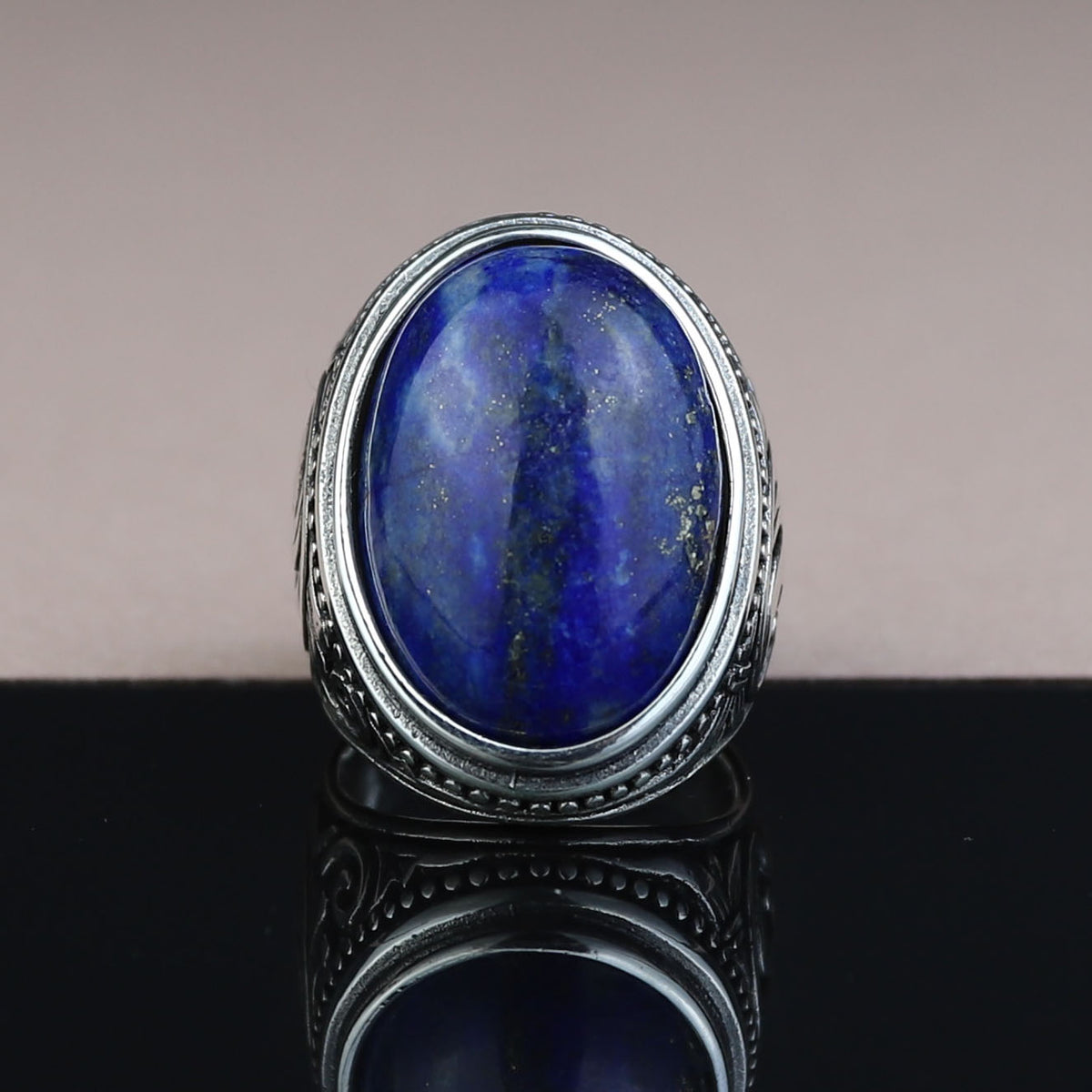 Men Handmade Large Natural Lapis Lazuli Gemstone Ring