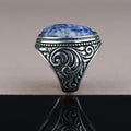925 Silver Men Handmade Natural Engraved Lapis Lazuli Gemstone Ring