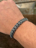 925 Sterling Silver 12mm Black CZ Cuban Chain Bracelet for Men