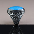 Men Handmade Large Natural Turquoise Gemstone 925 Sterling Silver Ring
