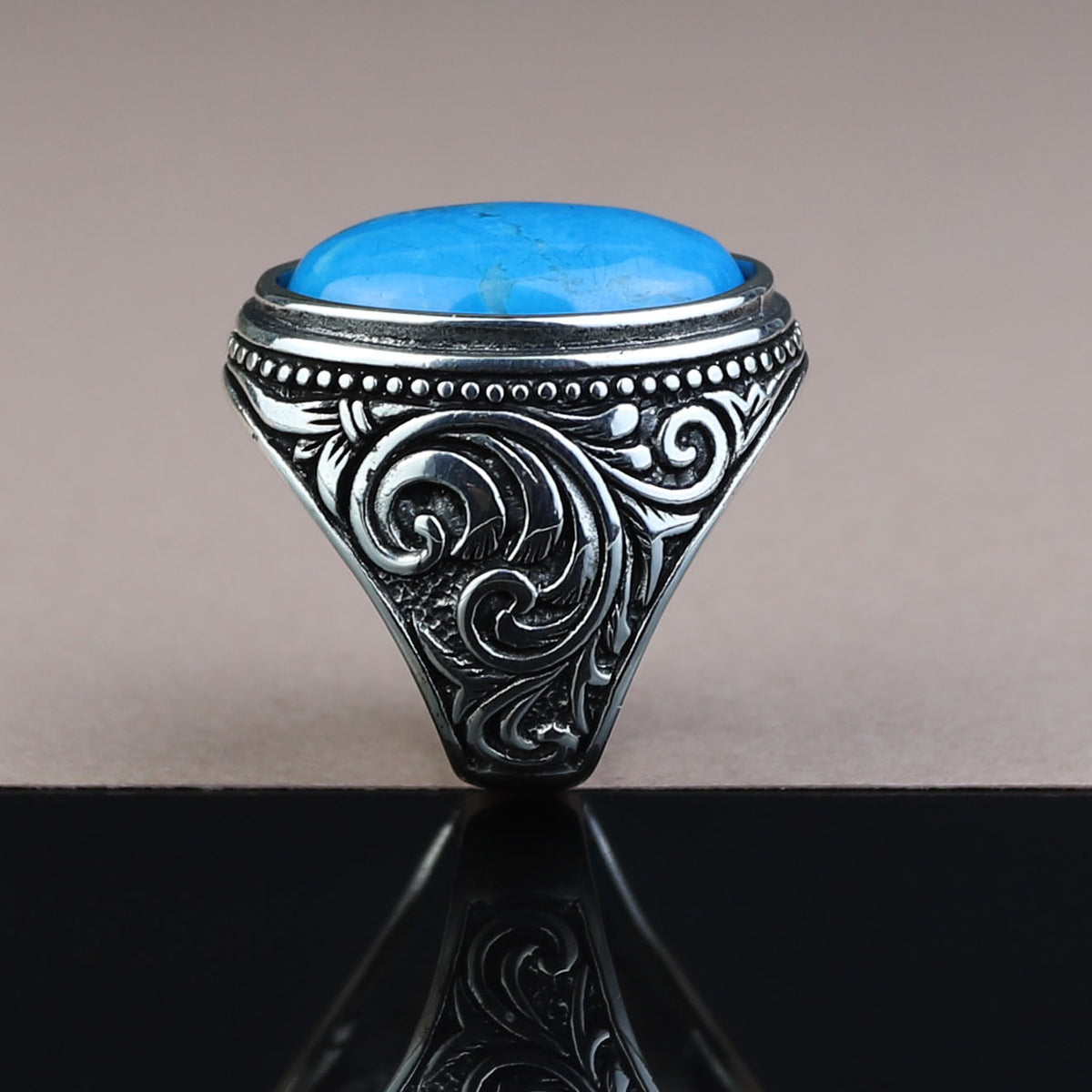 Men Handmade Large Natural Turquoise Gemstone 925 Sterling Silver Ring