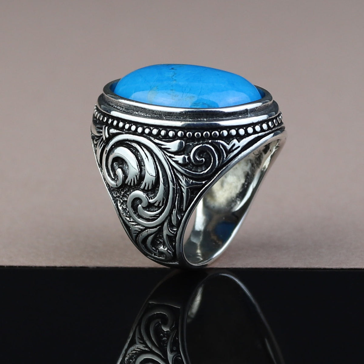 Men Handmade Large Natural Turquoise Gemstone 925 Sterling Silver Ring
