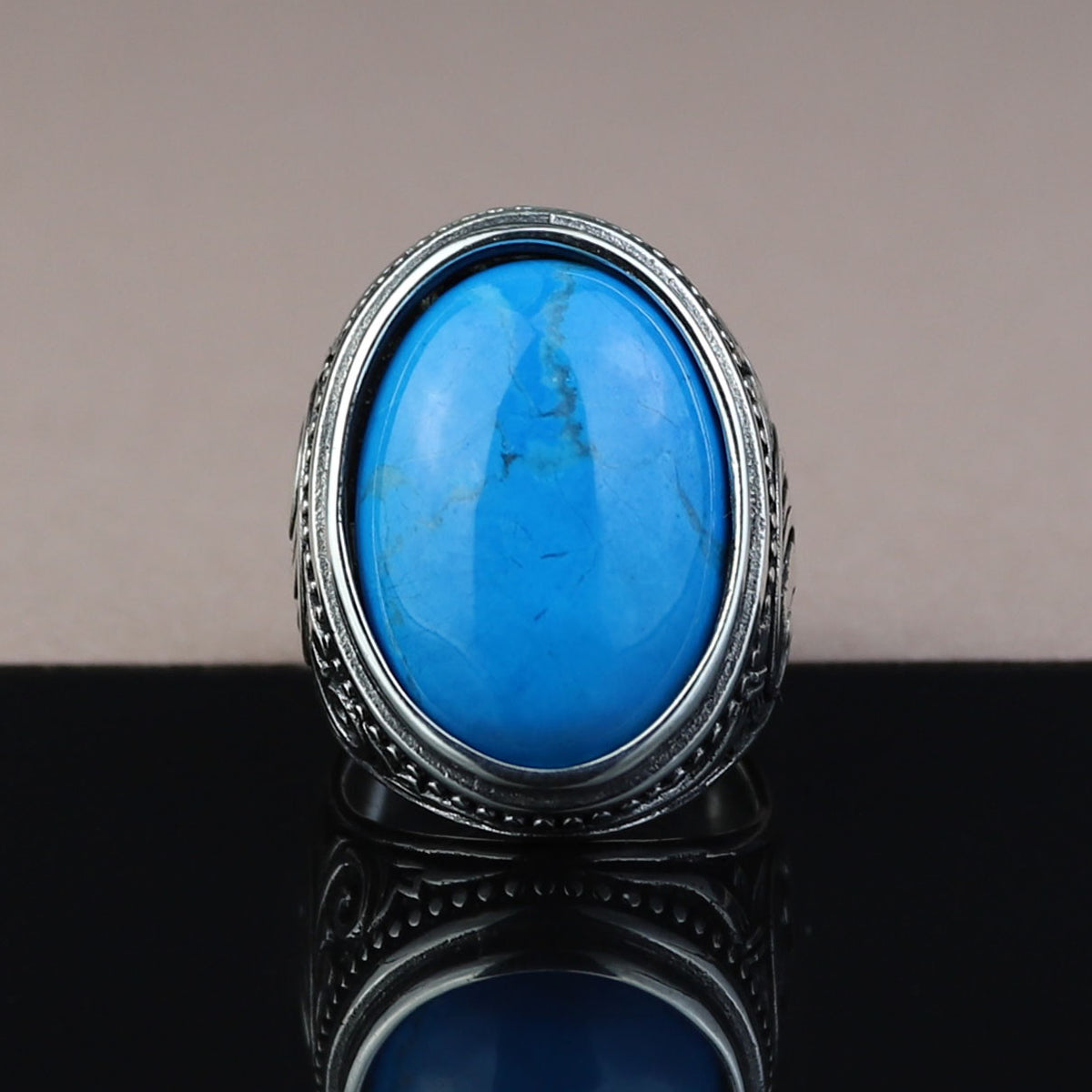Men Handmade Large Natural Turquoise Gemstone 925 Sterling Silver Ring