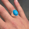 925 Sterling Silver Oval Turquoise Ring – Unisex Turkish Design
