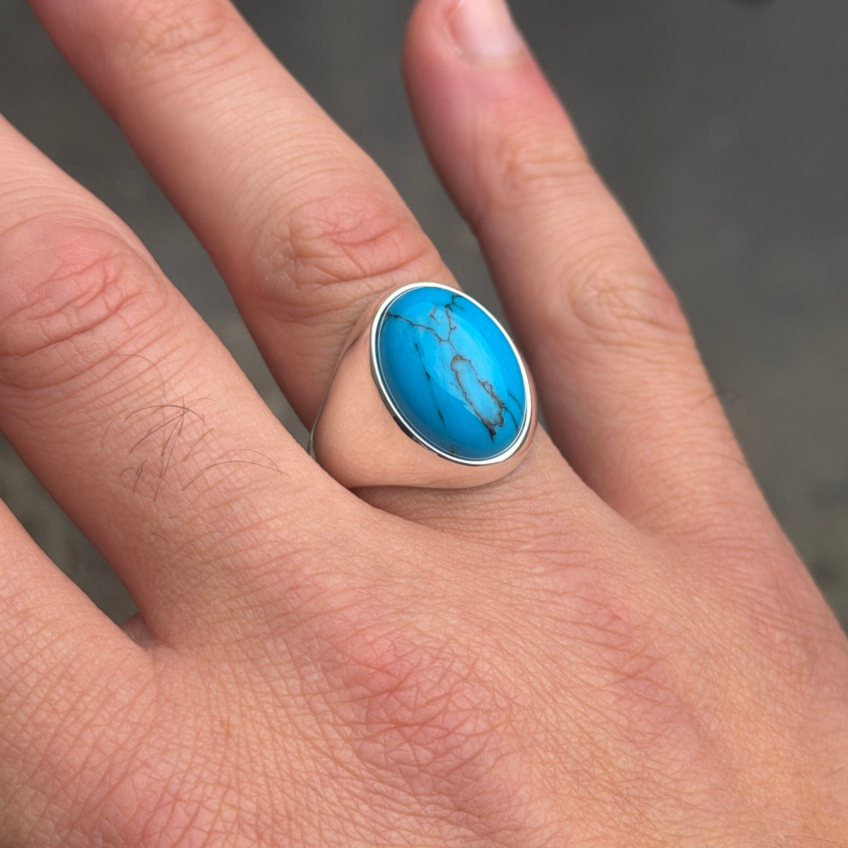925 Sterling Silver Oval Turquoise Ring – Unisex Turkish Design